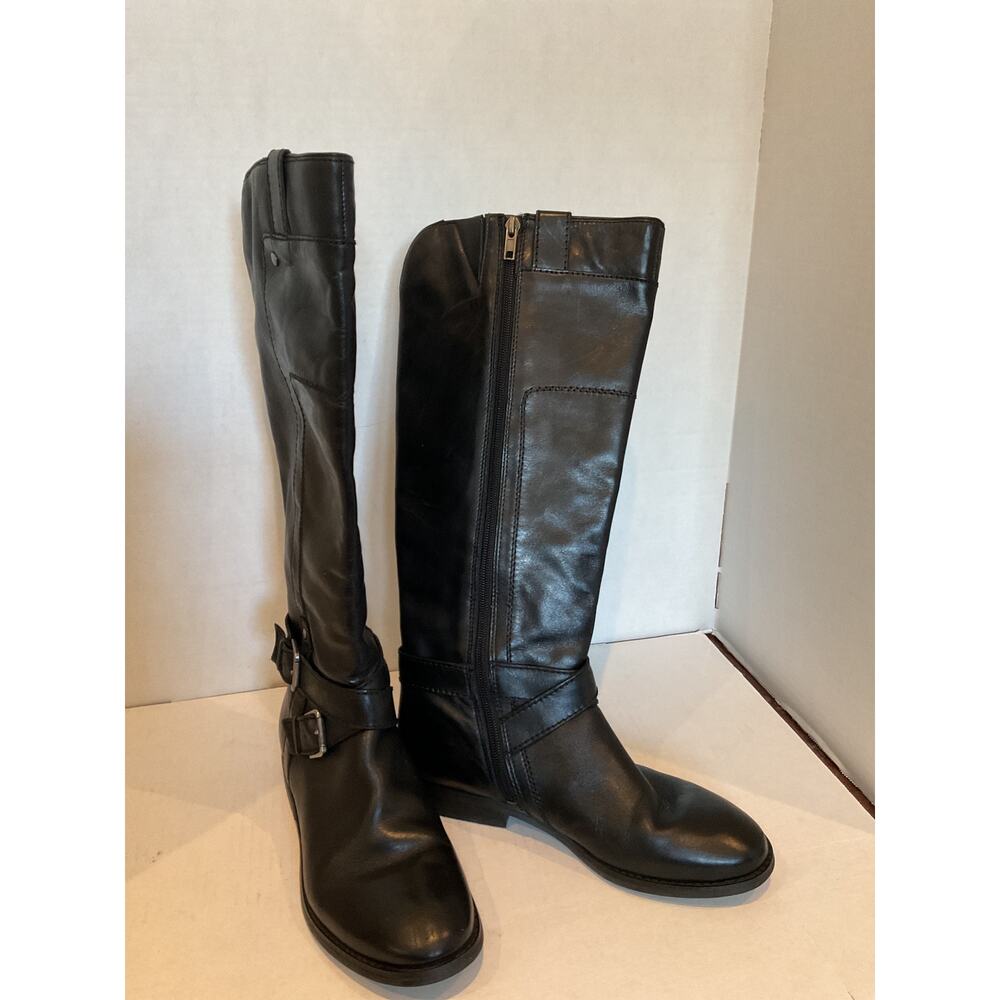 Marc Fisher - Artful - Black Leather Tall Moto/Biker/Riding Boots - 7.5M